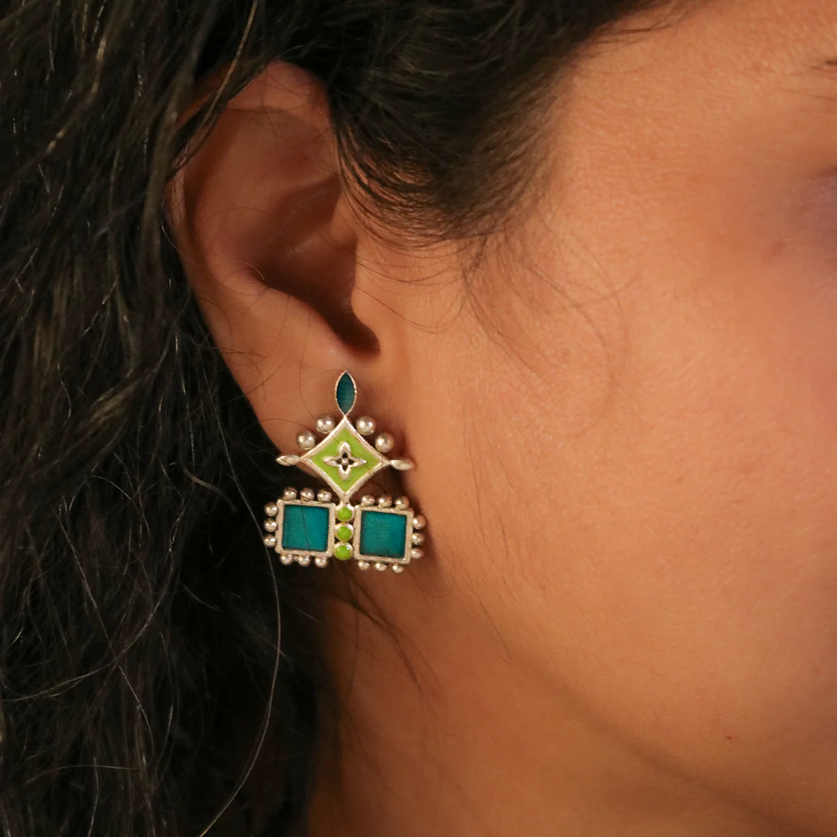 Aakriti Silver Stud Earrings by MOHA - Image 2