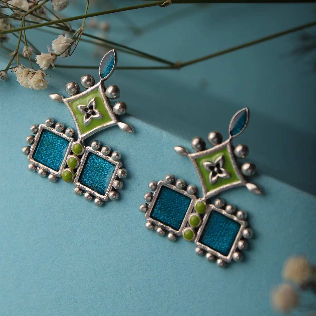 Aakriti Silver Stud Earrings by MOHA - Image 3