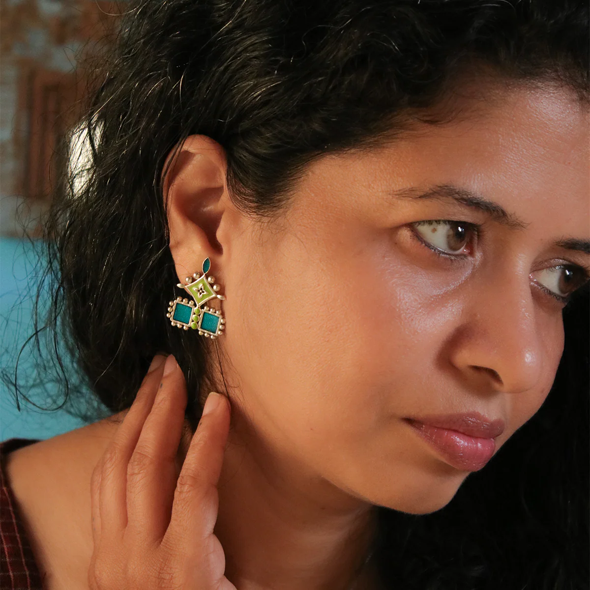Aakriti Silver Stud Earrings by MOHA - Image 5