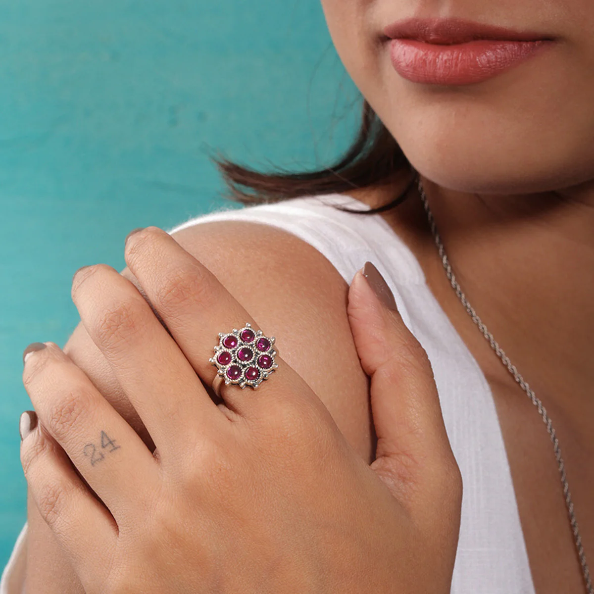 Adaa Pink Silver Finger Ring by MOHA - Image 4