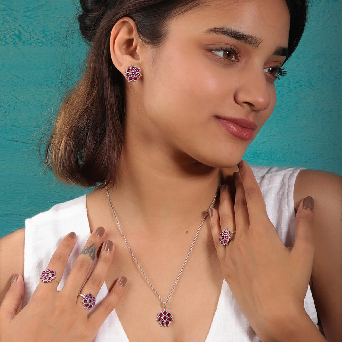 Adaa Pink Silver Pendant by MOHA (Only Pendant) - Image 7