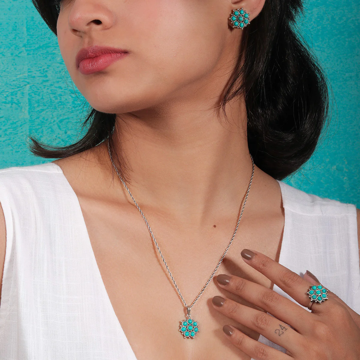 Adaa Turquoise Silver Chain Pendant by MOHA - Image 2