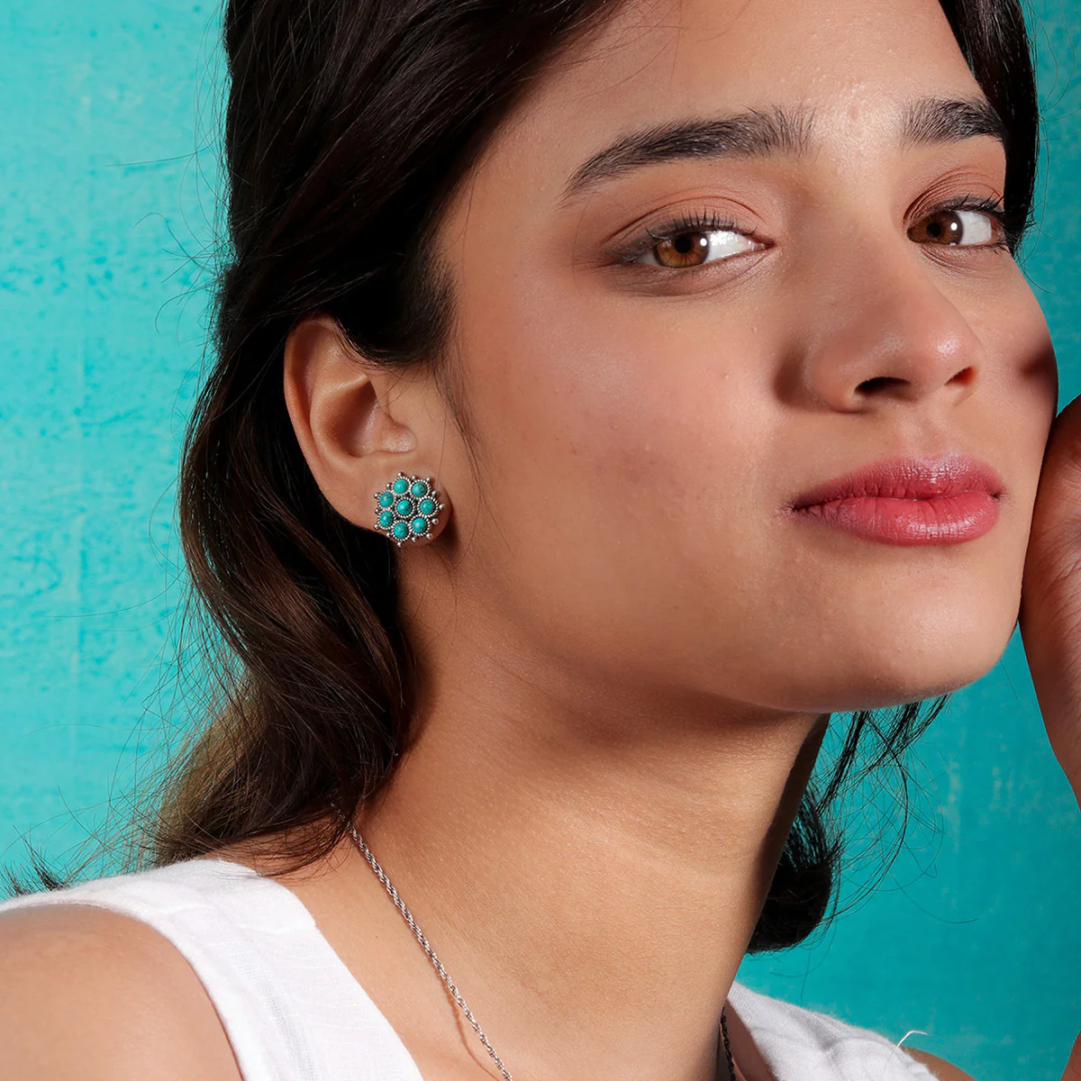 Adaa Turquoise Silver Stud Earrings by MOHA - Image 2