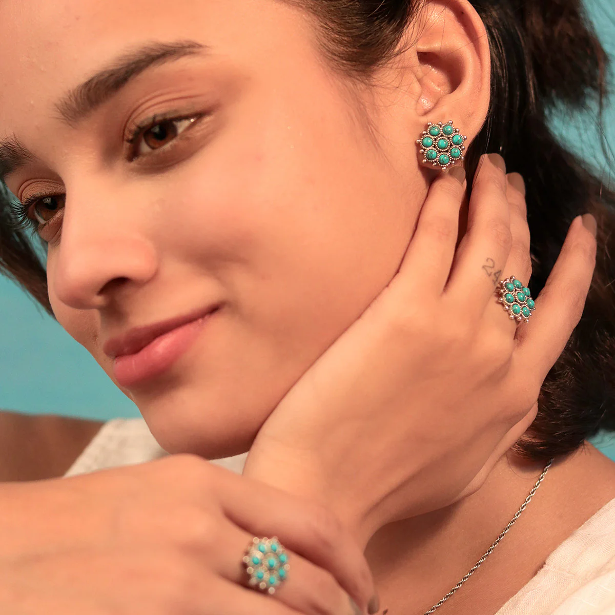 Adaa Turquoise Silver Stud Earrings by MOHA - Image 4