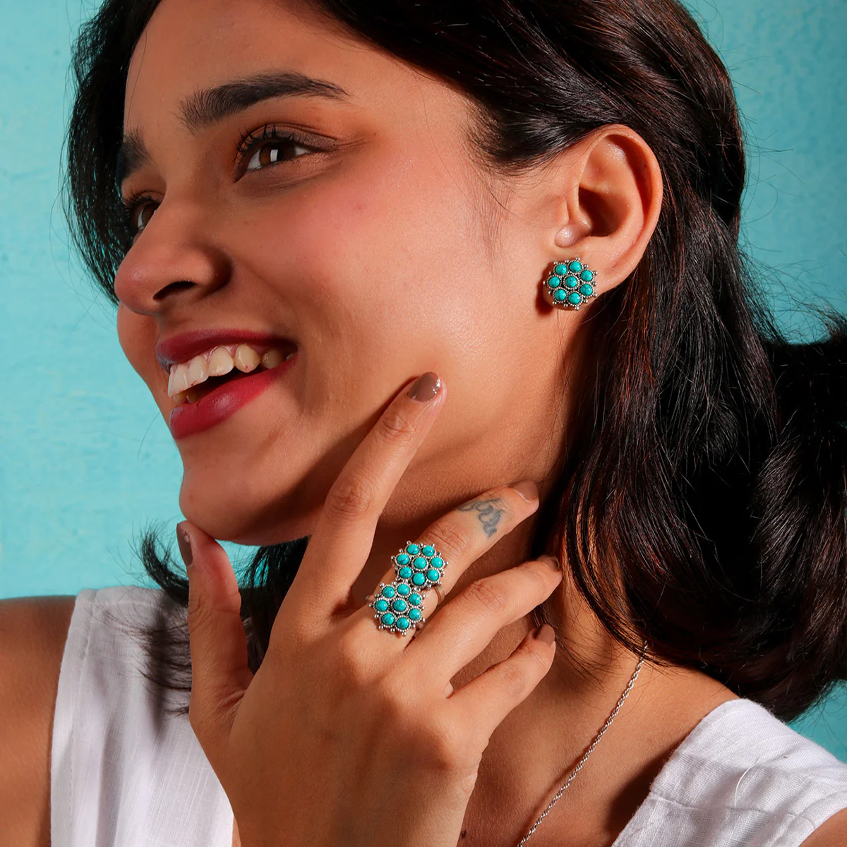 Adaa Turquoise Silver Stud Earrings by MOHA - Image 5