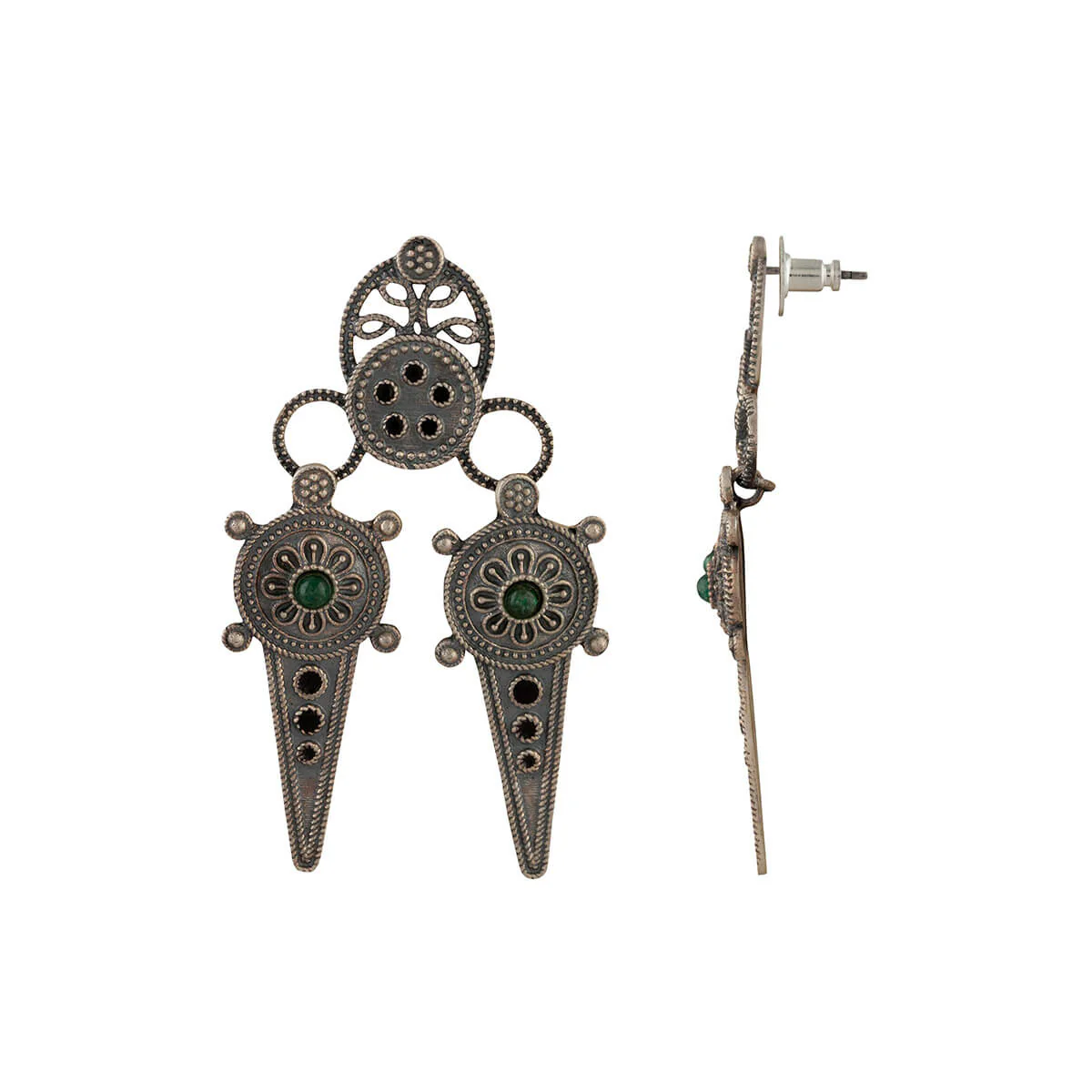 Ahir Silver Earrings With Black Meenakari by MOHA - Image 3