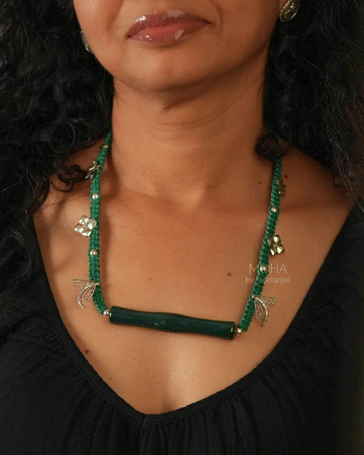 Aranya Green stone Silver Necklace by Moha - Image 4