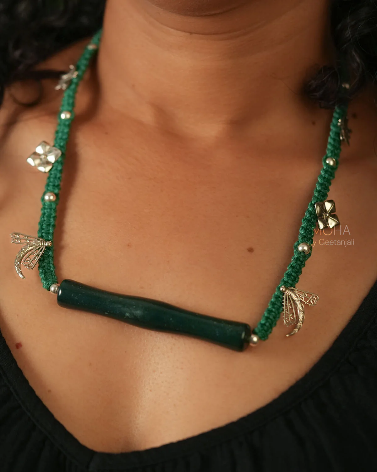 Aranya Green stone Silver Necklace by Moha - Image 6