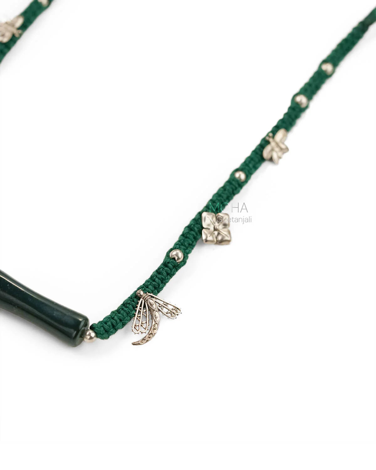Aranya Green stone Silver Necklace by Moha - Image 7