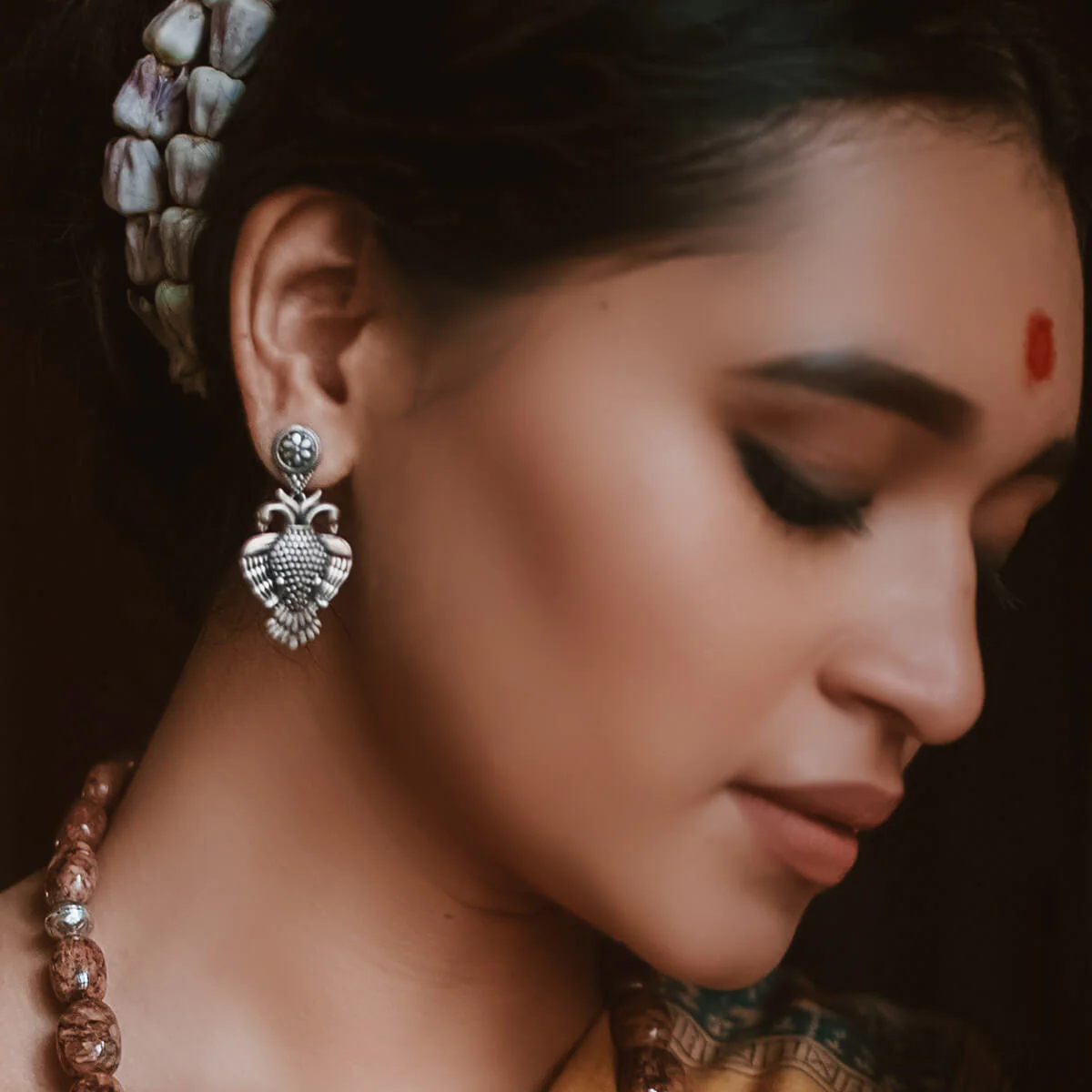 Aras (Gandabherunda) Silver Stud Earrings - Big by MOHA - Image 3