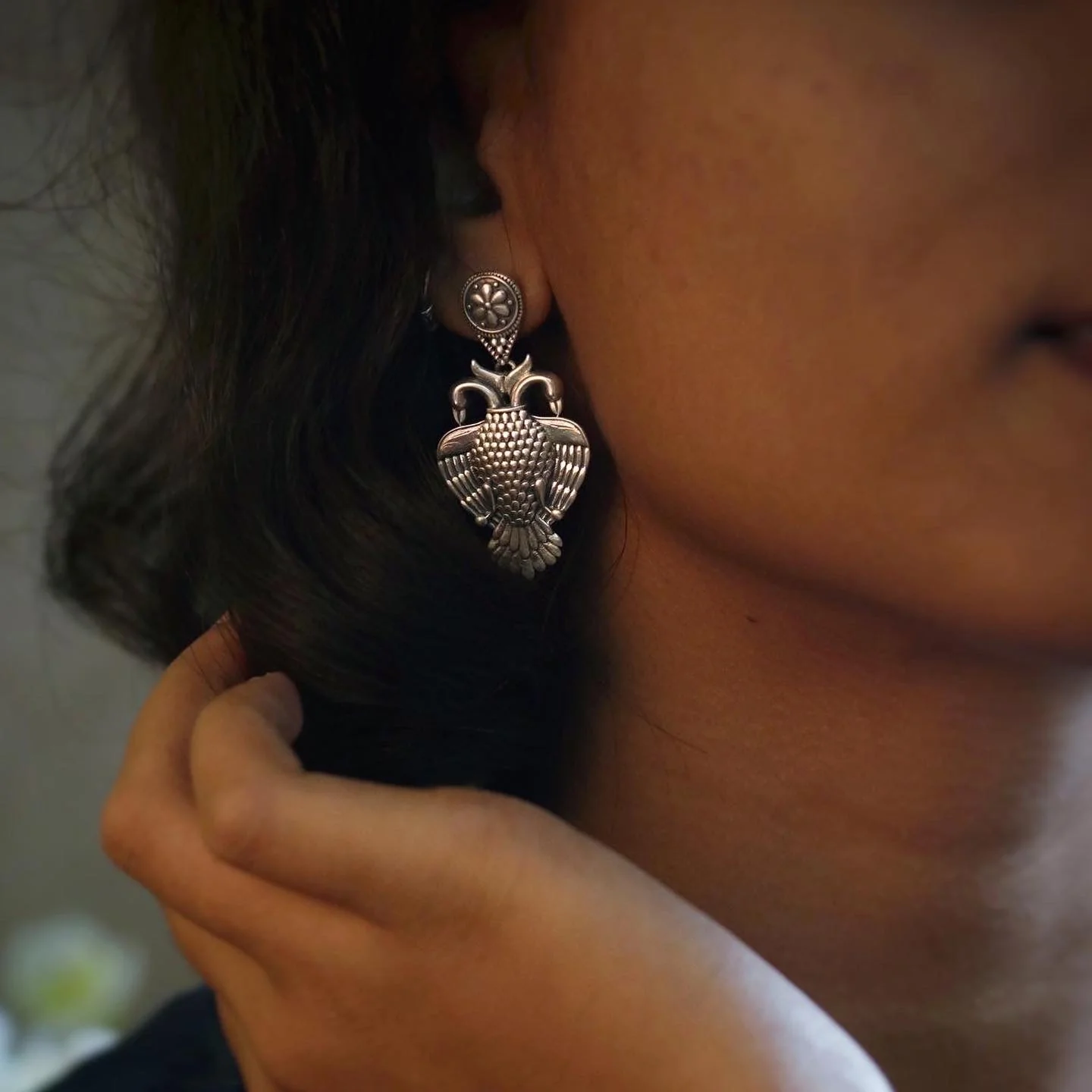 Aras (Gandabherunda) Silver Stud Earrings - Big by MOHA - Image 4