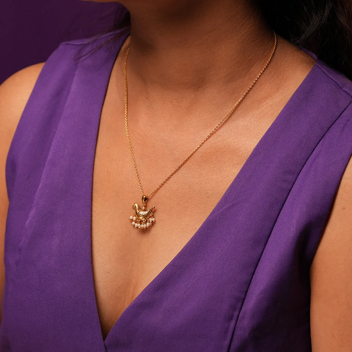 Baby Sarika Silver Chain Pendant [Gold Plated] By MOHA - Image 3