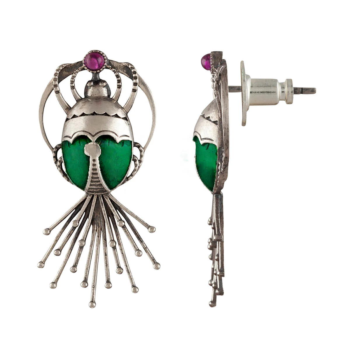 Bhramara Silver Stud Earrings - With Tail by MOHA - Image 3