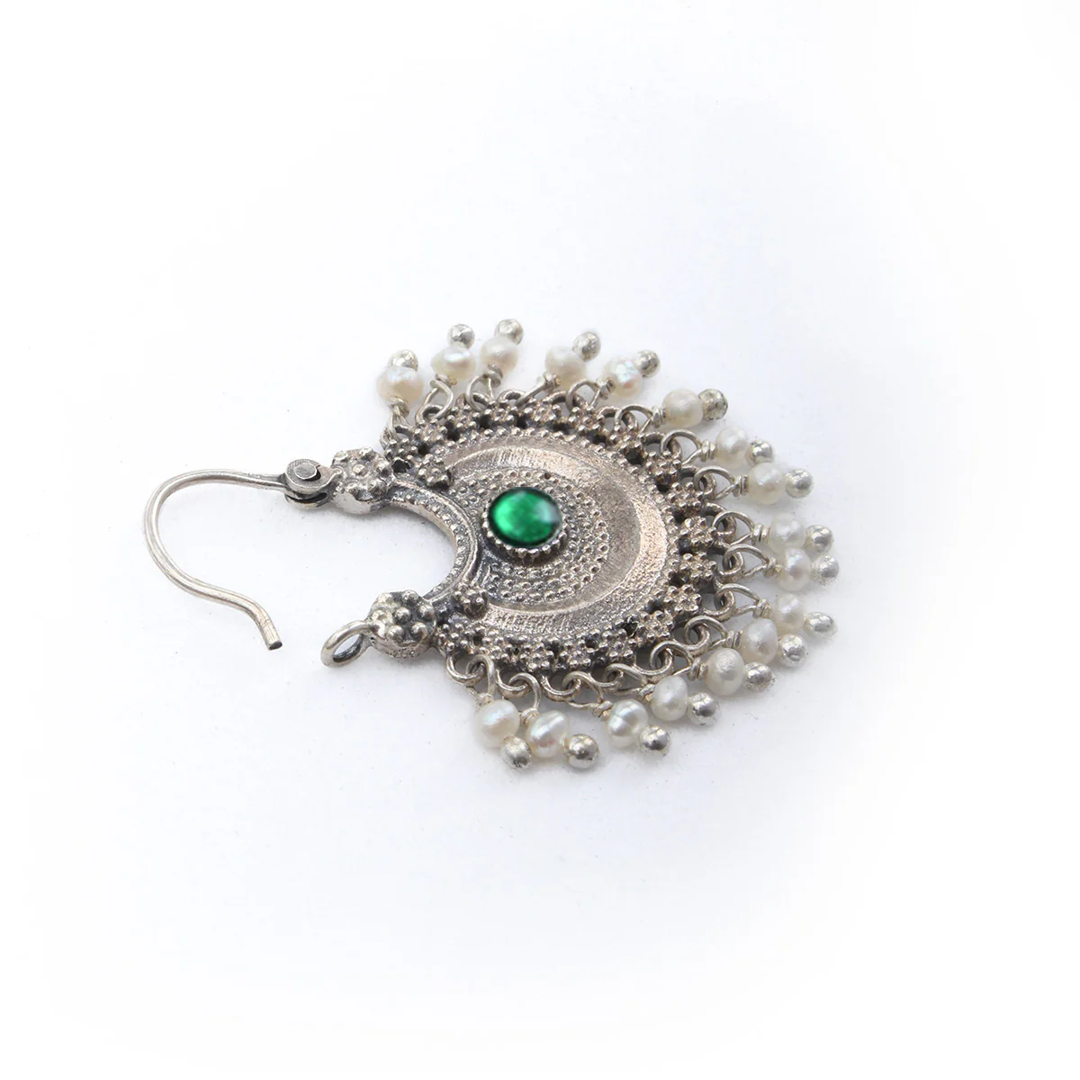 Chandbali Silver Bugadi Pierced (Single, Blue & Green) By Moha - Image 6