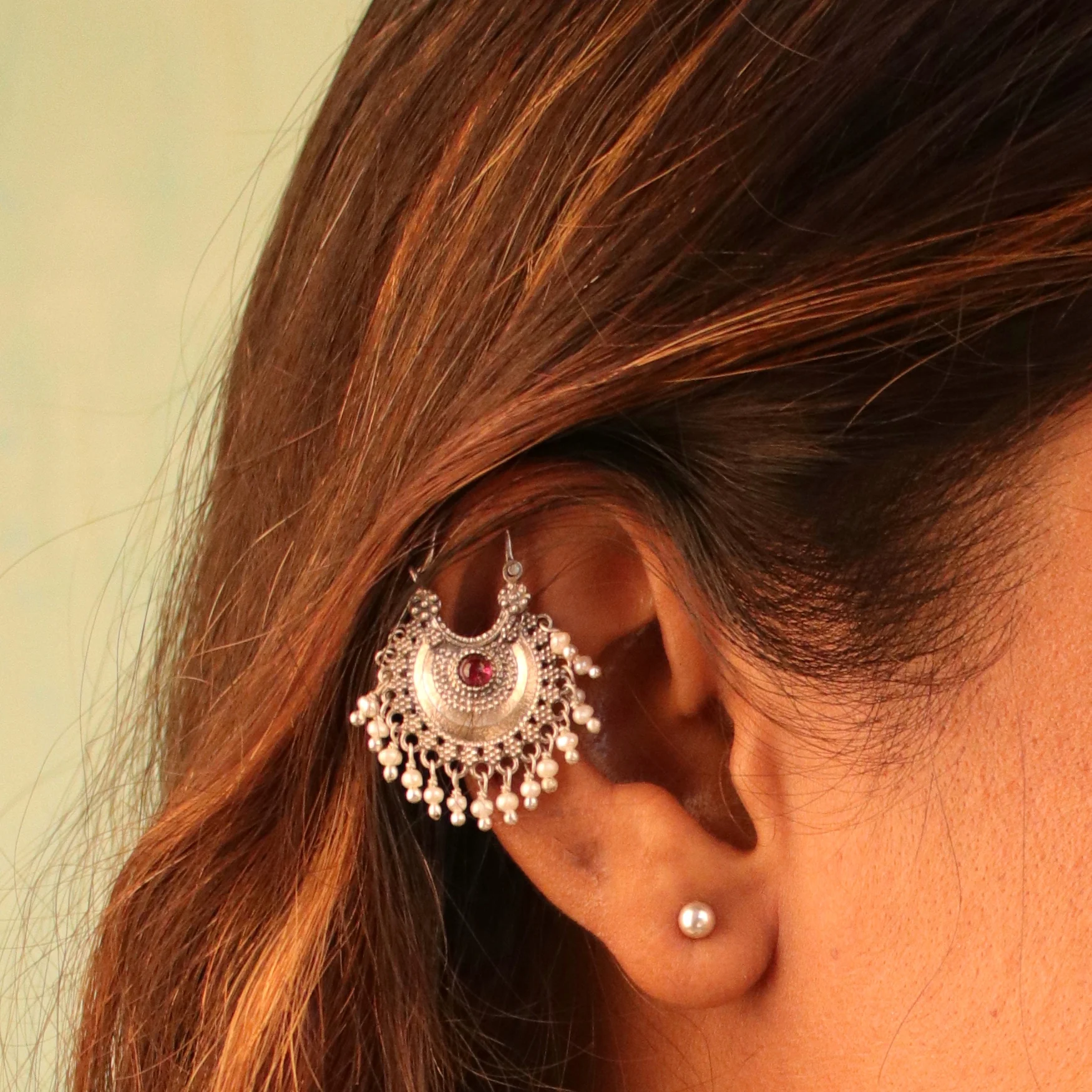 Chandbali Silver Bugadi Pierced (Single, Pink) By Moha - Image 4