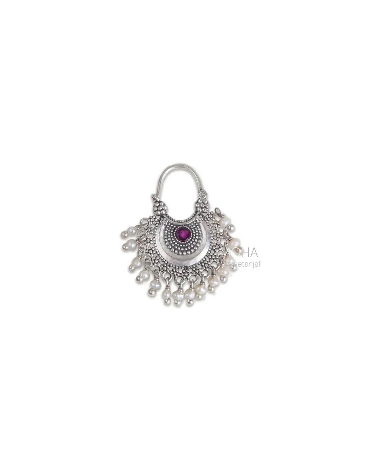 Chandbali (Small) Silver Bugadi/Earrings Pierced,(Pink & Green) By Moha - Image 5