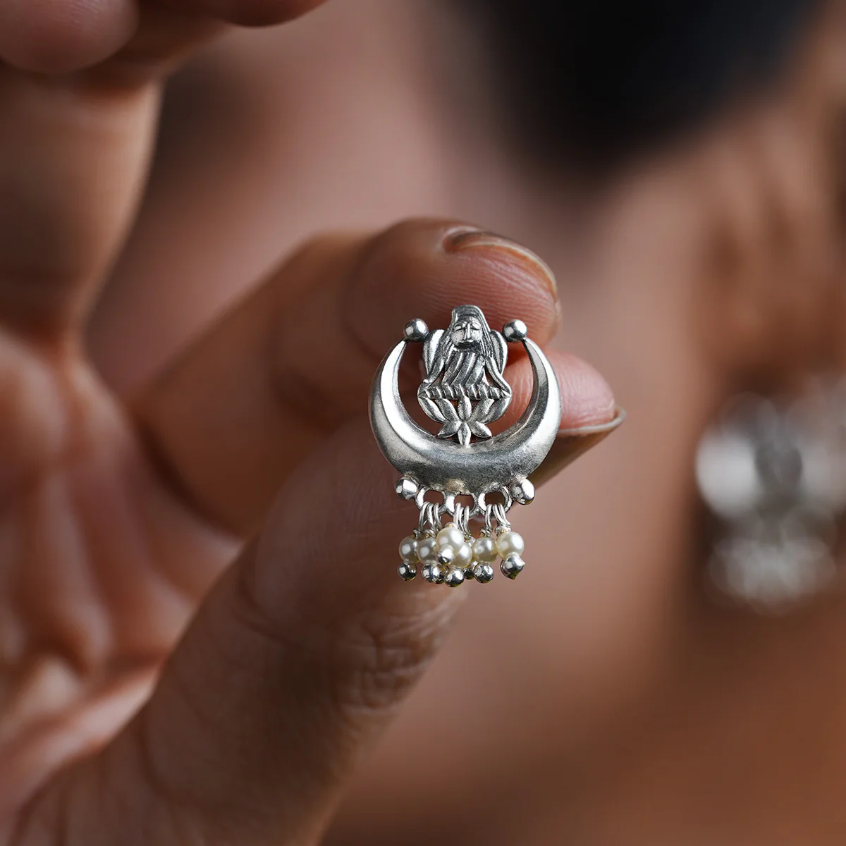 Chandra Lakshmi Silver Stud Earrings by Moha - Image 3