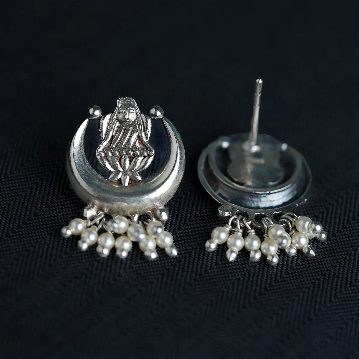 Chandra Lakshmi Silver Stud Earrings by Moha - Image 4