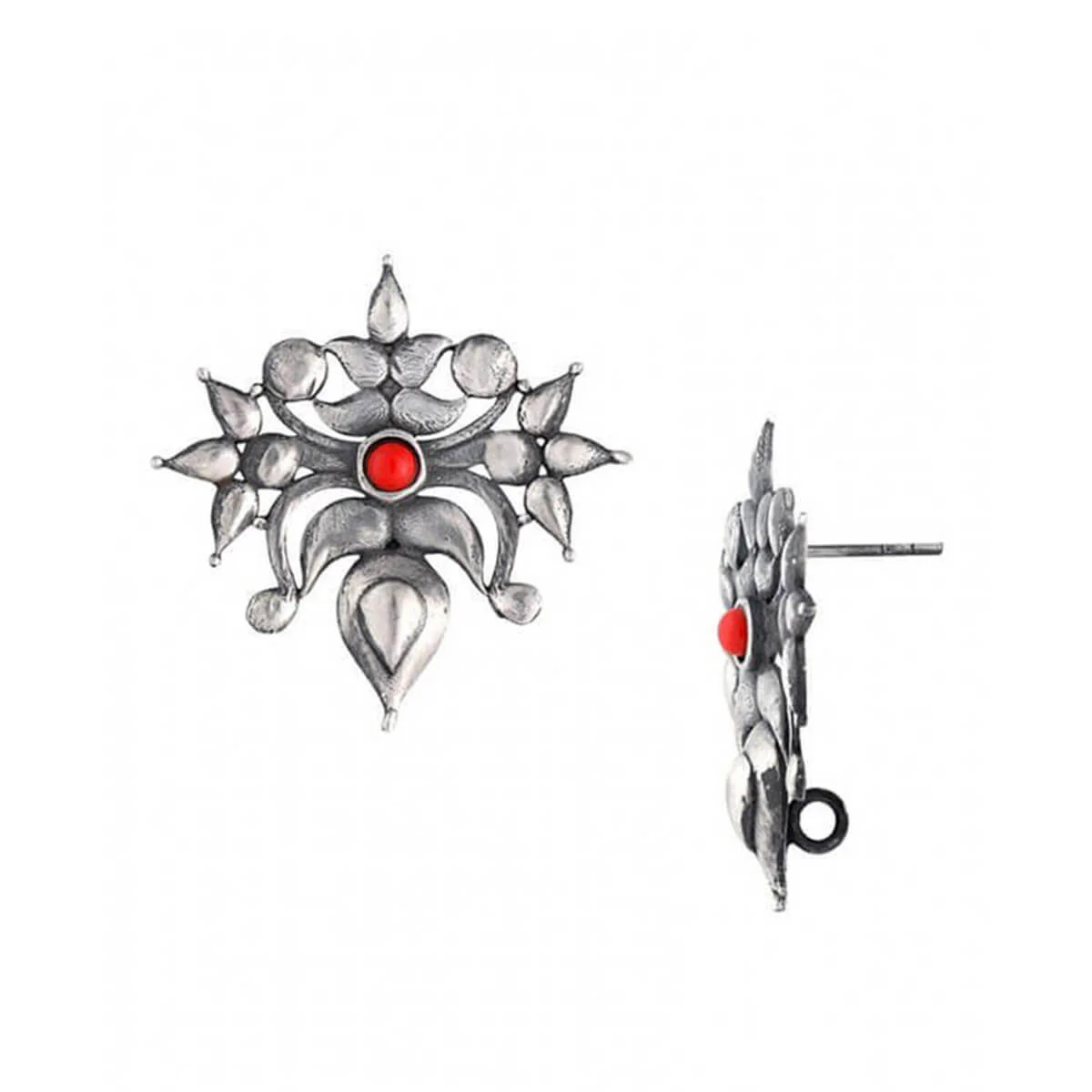 Toranful Rathika Silver Ear Studs - Coral - Image 3