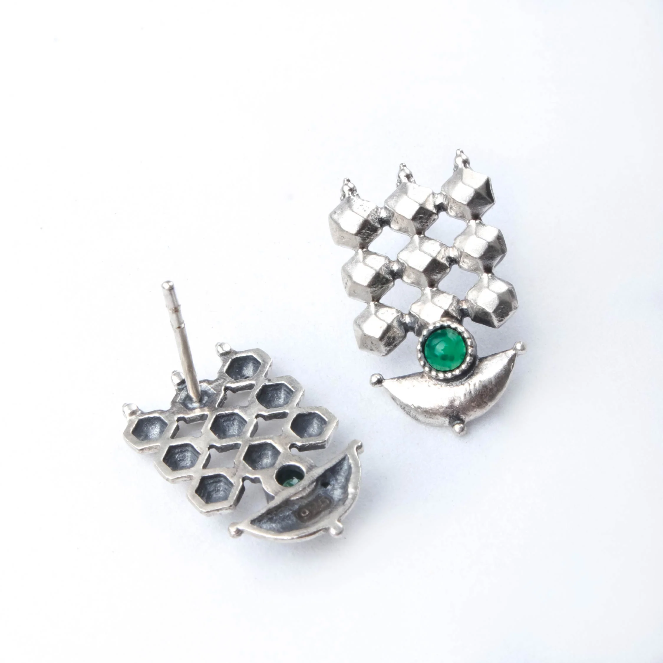 Diya Silver Stud Earrings by MOHA (GREEN) - Image 4