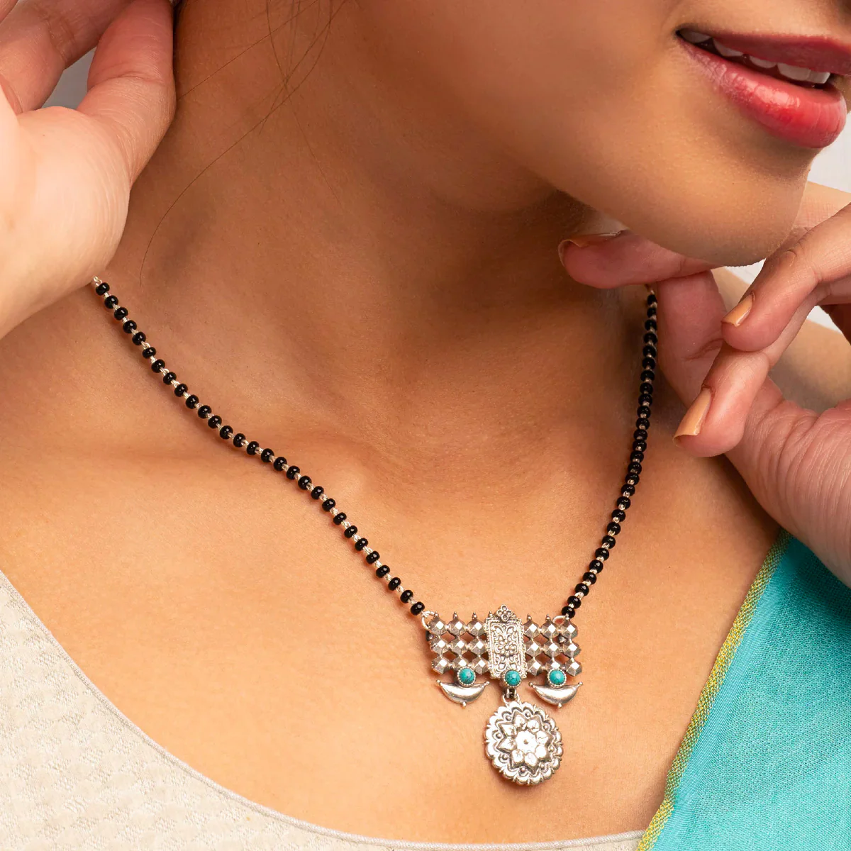 Dulari Silver Mangalsutra [Turquoise] by MOHA - Image 2