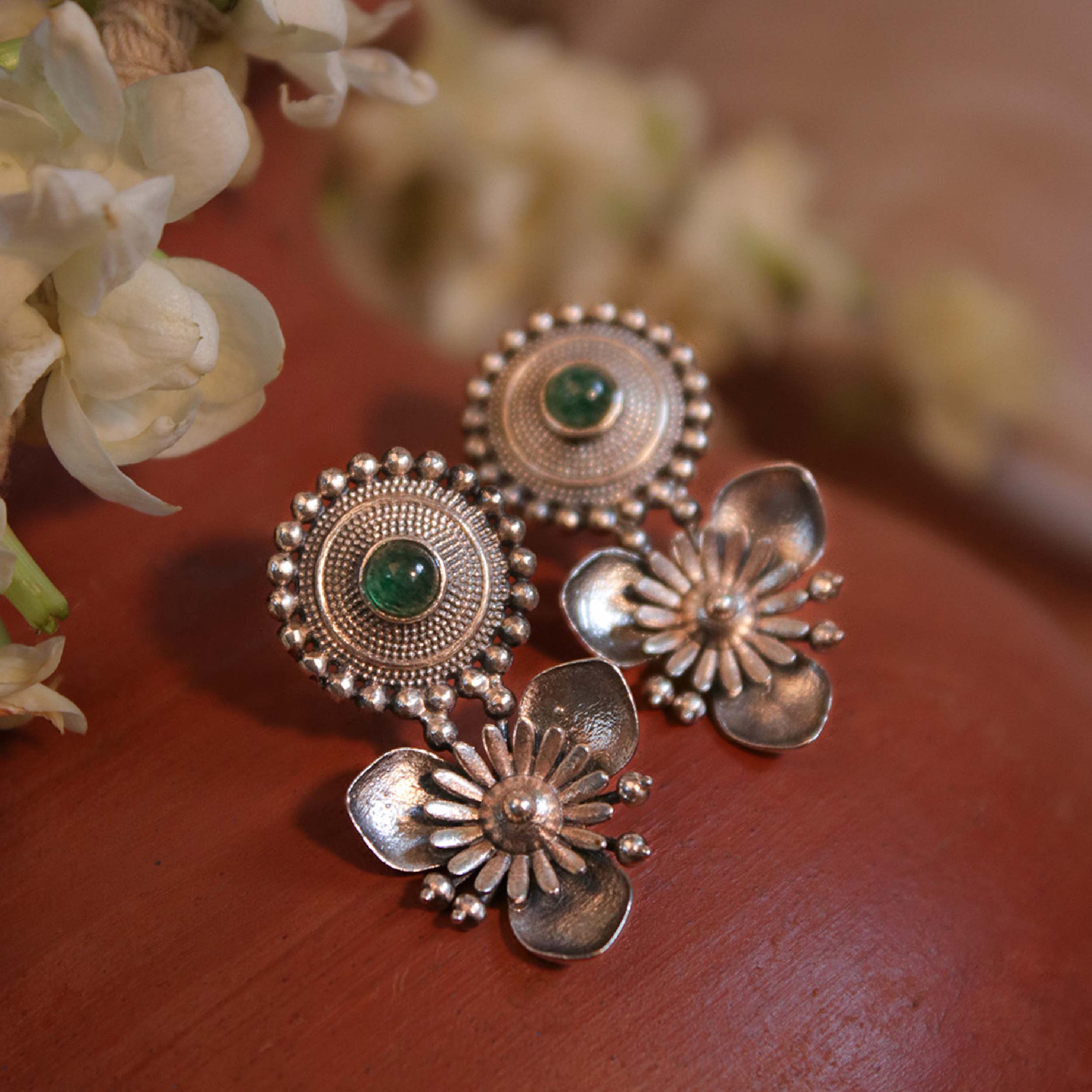Triloki Abha Silver Stud Earrings by MOHA - Image 4