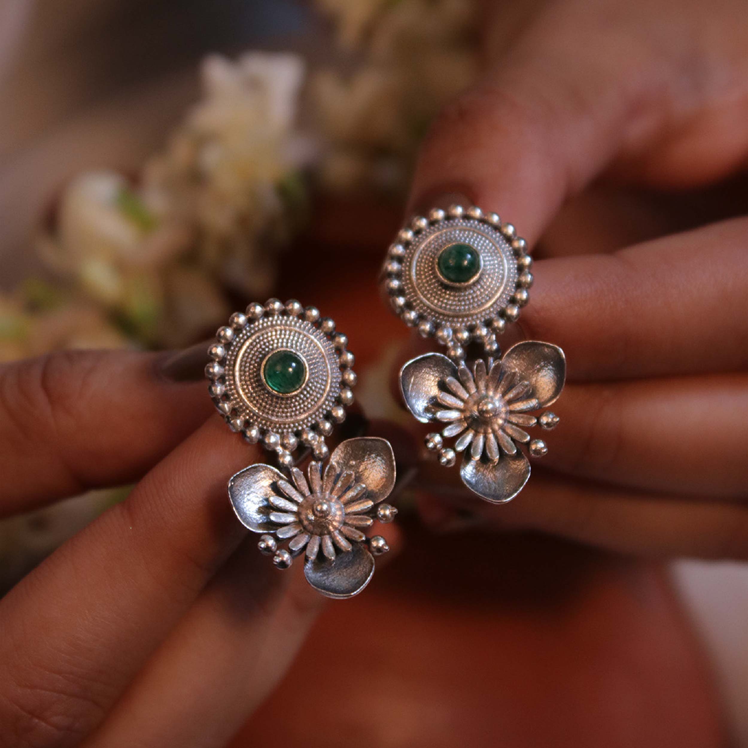 Triloki Abha Silver Stud Earrings by MOHA - Image 7