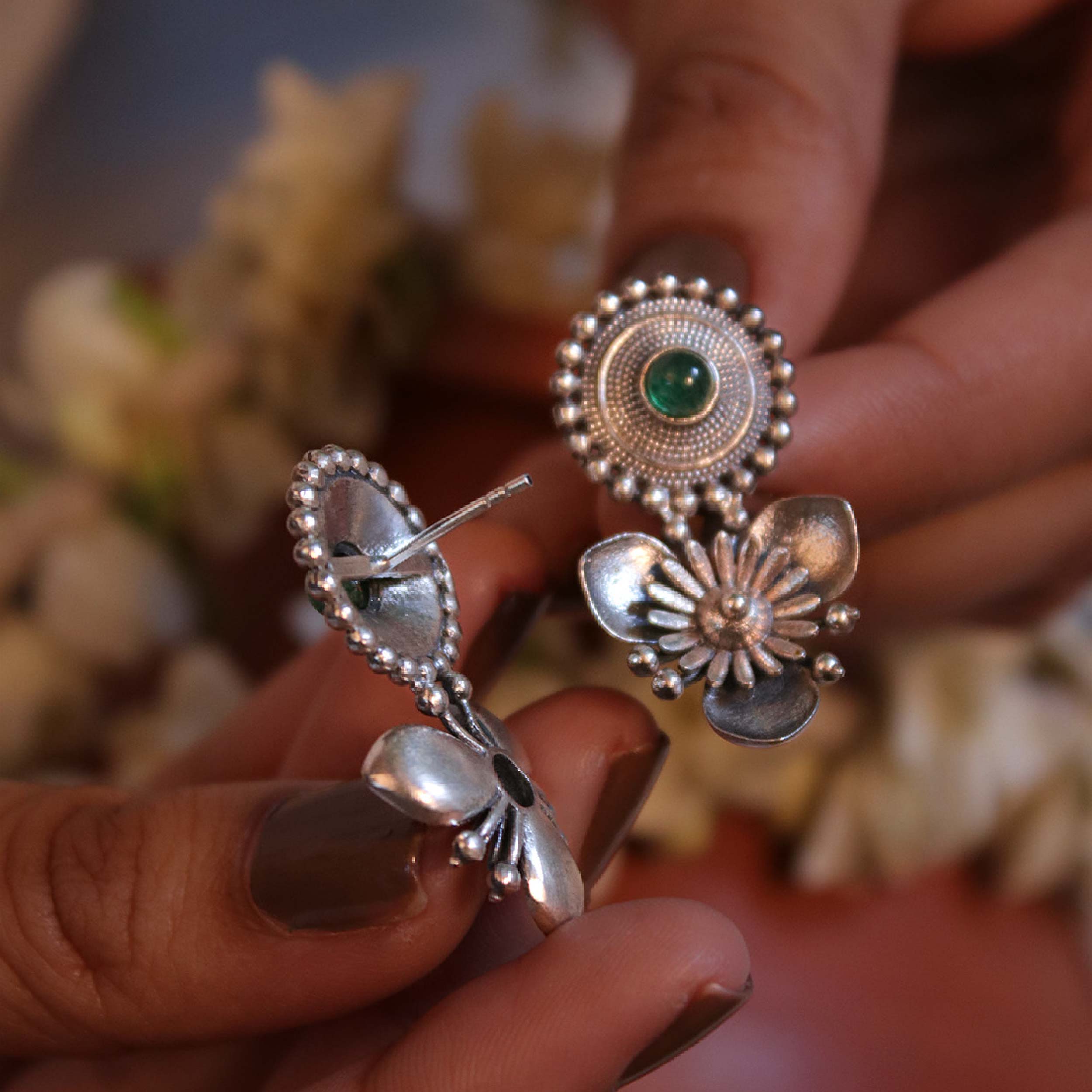Triloki Abha Silver Stud Earrings by MOHA - Image 8