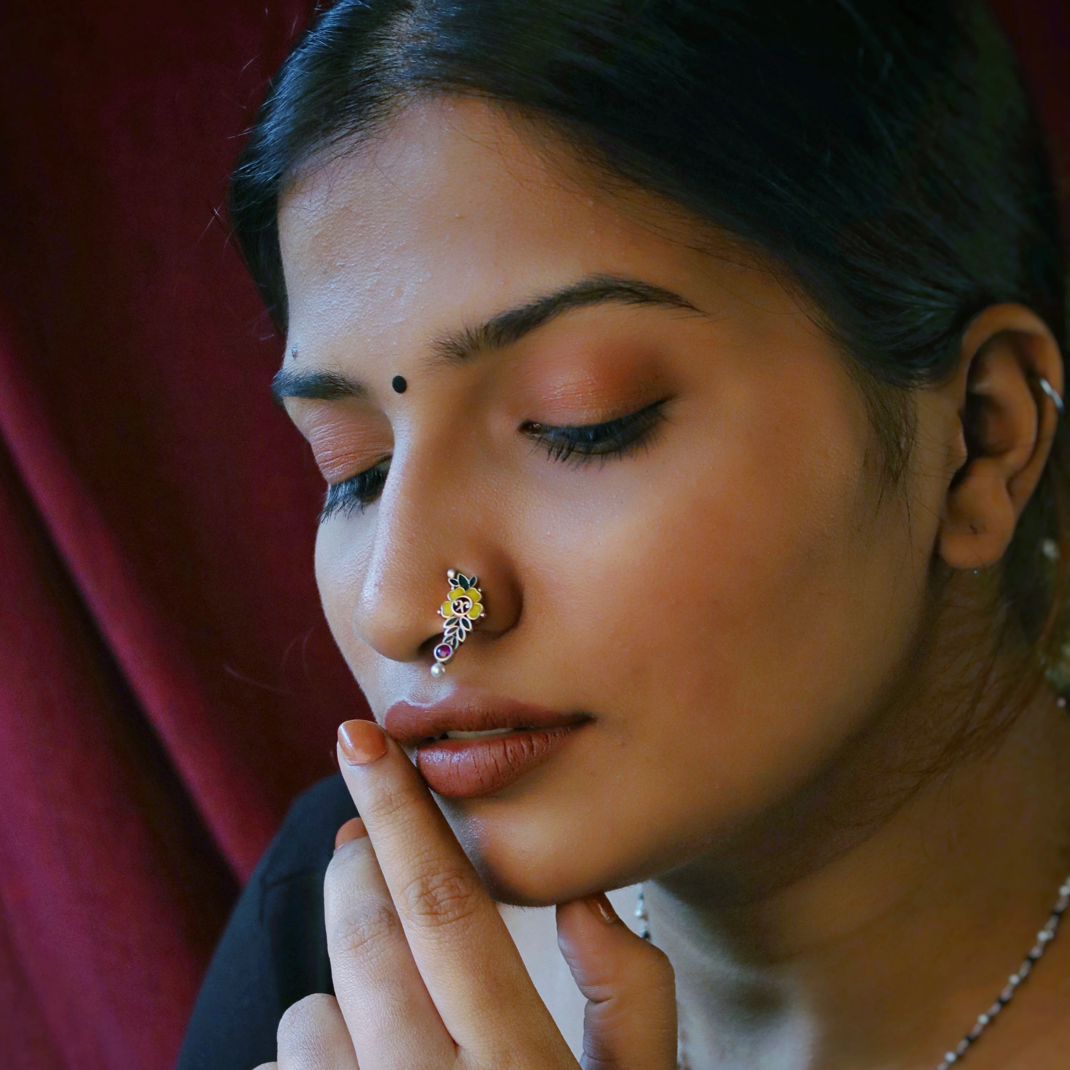 Floral Silver Nath (Clip on, Left) by MOHA - Image 3