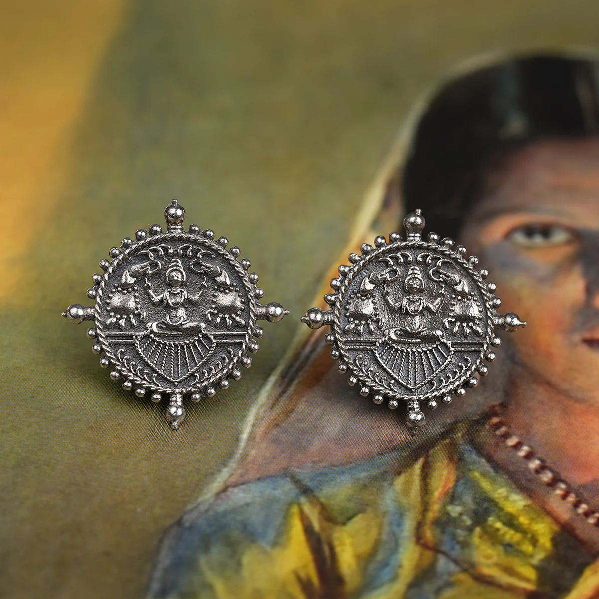 Gajalaxmi Silver Stud Earrings by MOHA - Image 2