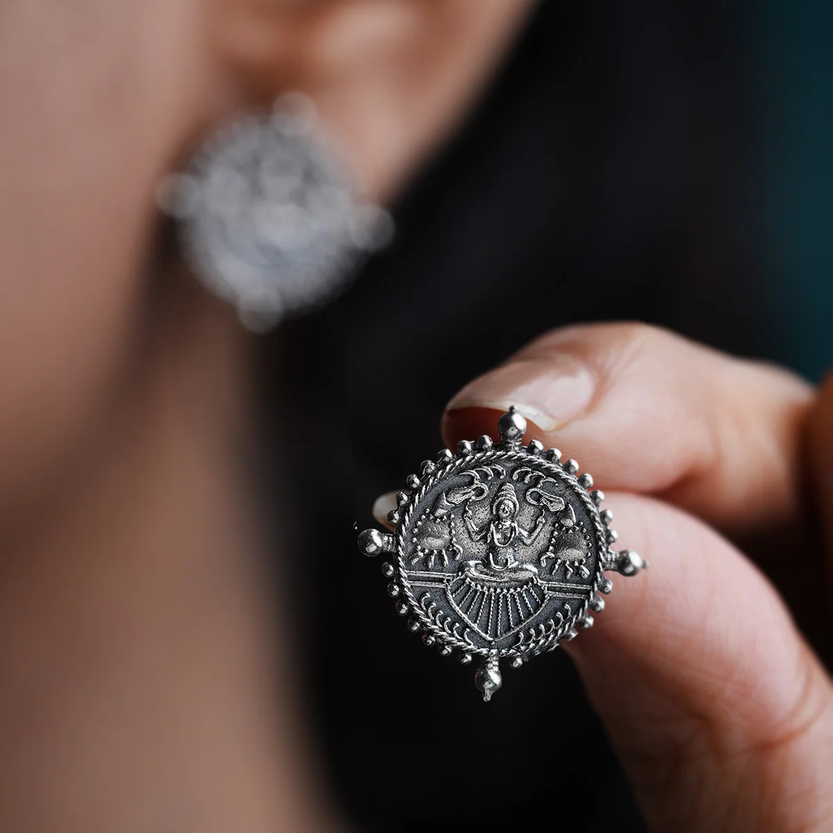 Gajalaxmi Silver Stud Earrings by MOHA - Image 4
