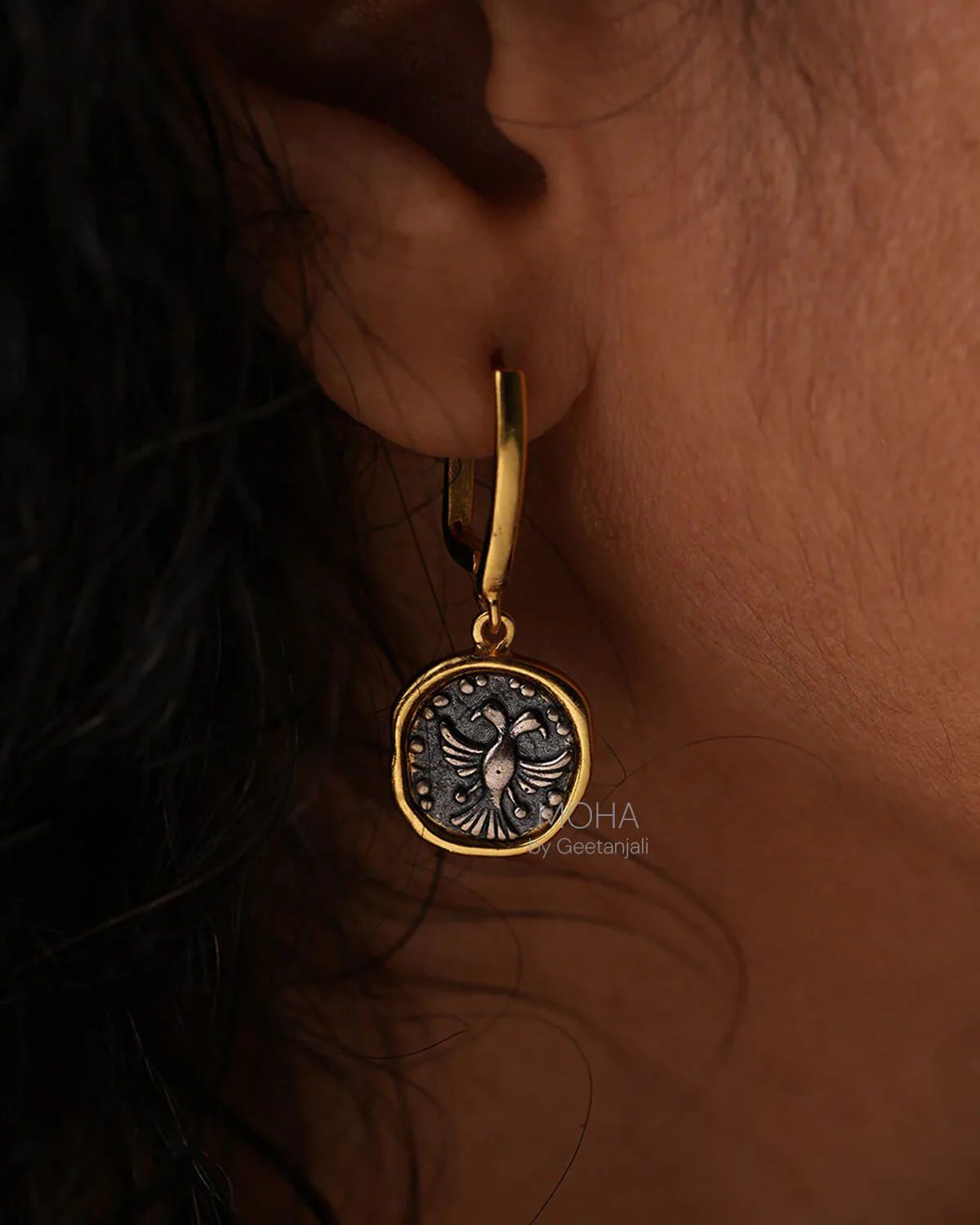 Gandaberunda Silver Earrings Dual Toned by MOHA