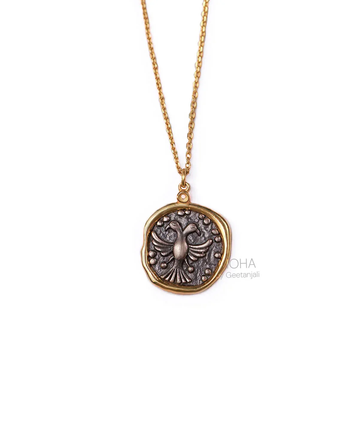Gandaberunda Silver Pendant with Chain Dual Toned by MOHA