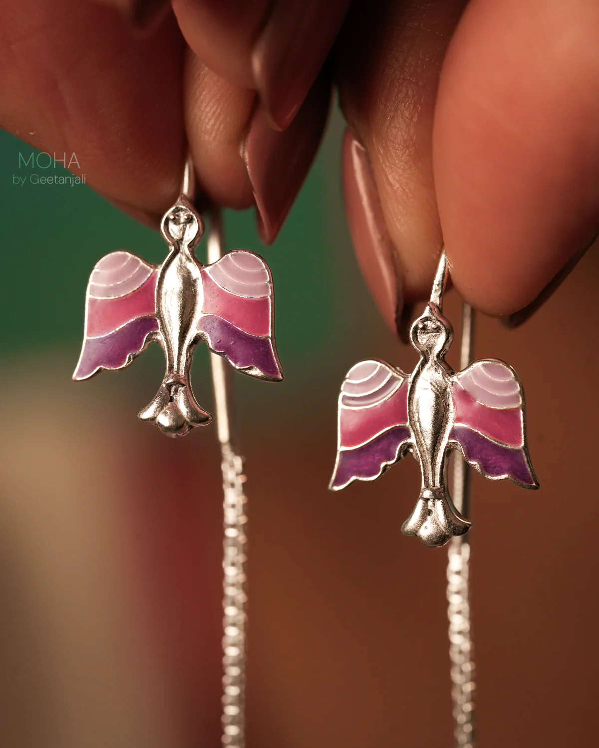 Garuda Silver Sui Dhaga Earrings by Moha - Image 3