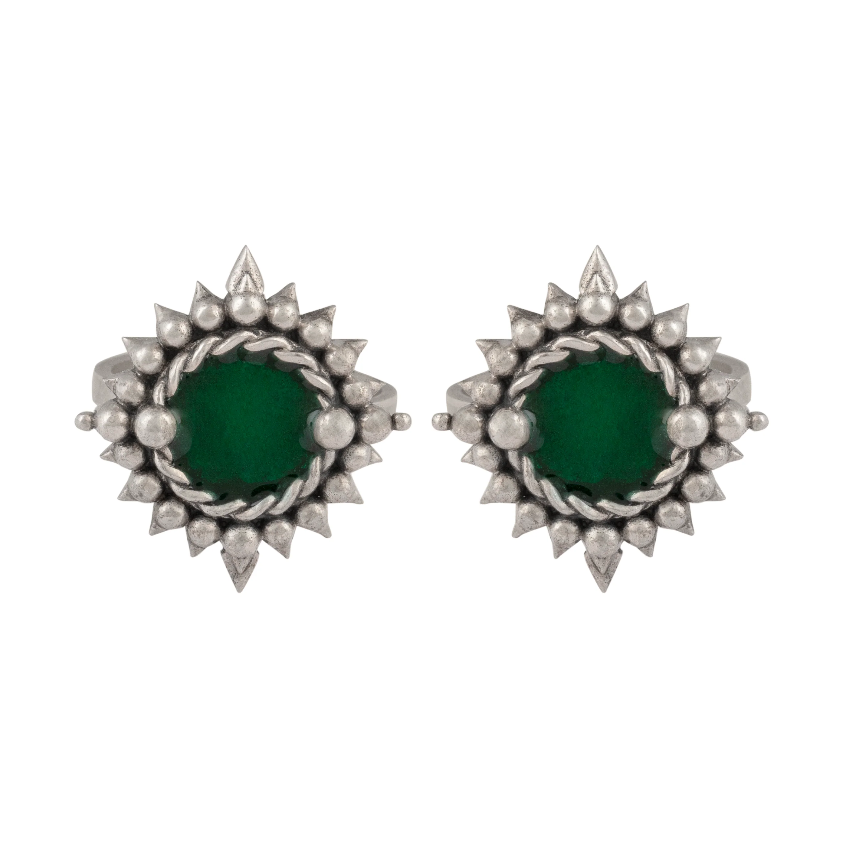 Green Meena Silver Toe Rings by MOHA - Image 5
