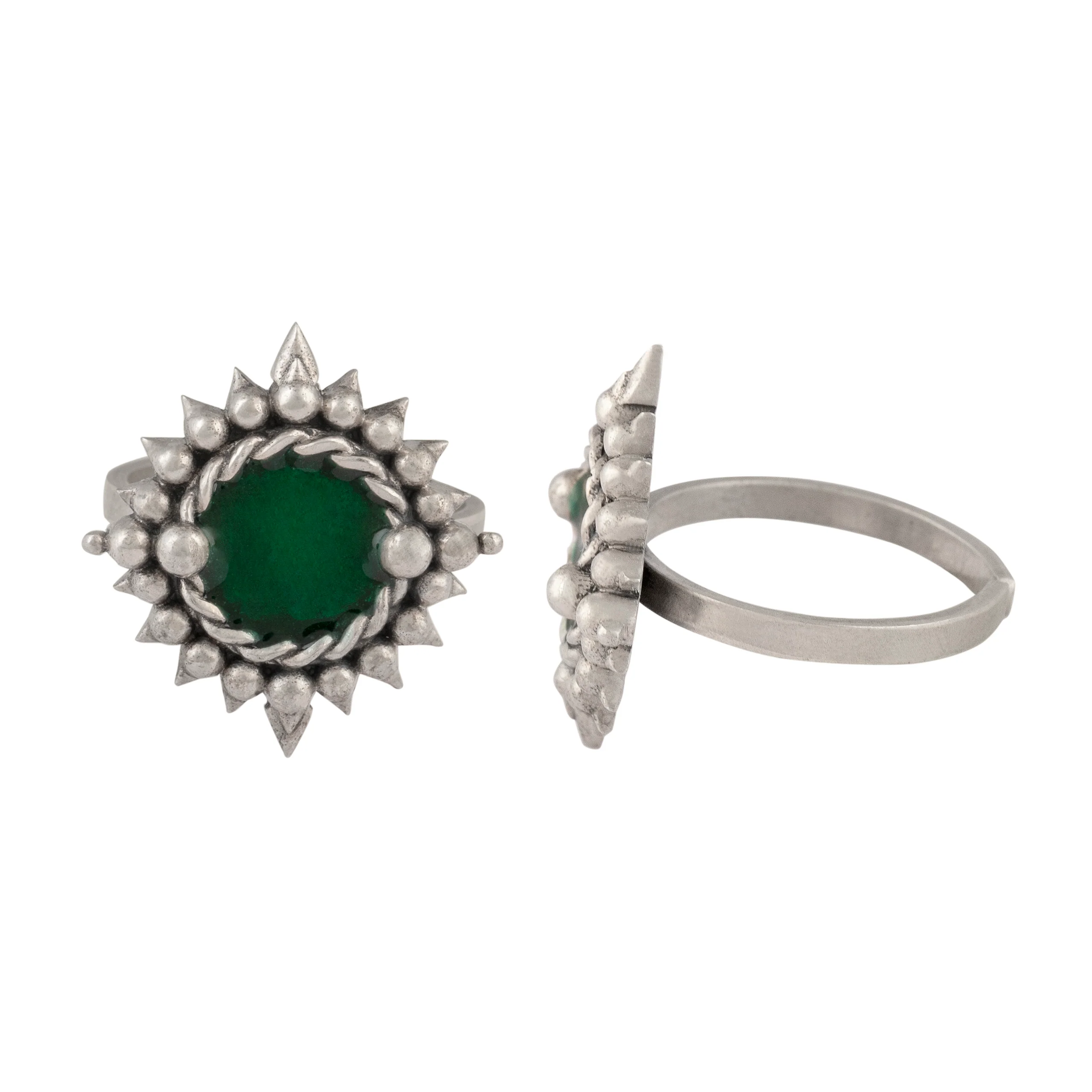 Green Meena Silver Toe Rings by MOHA - Image 7