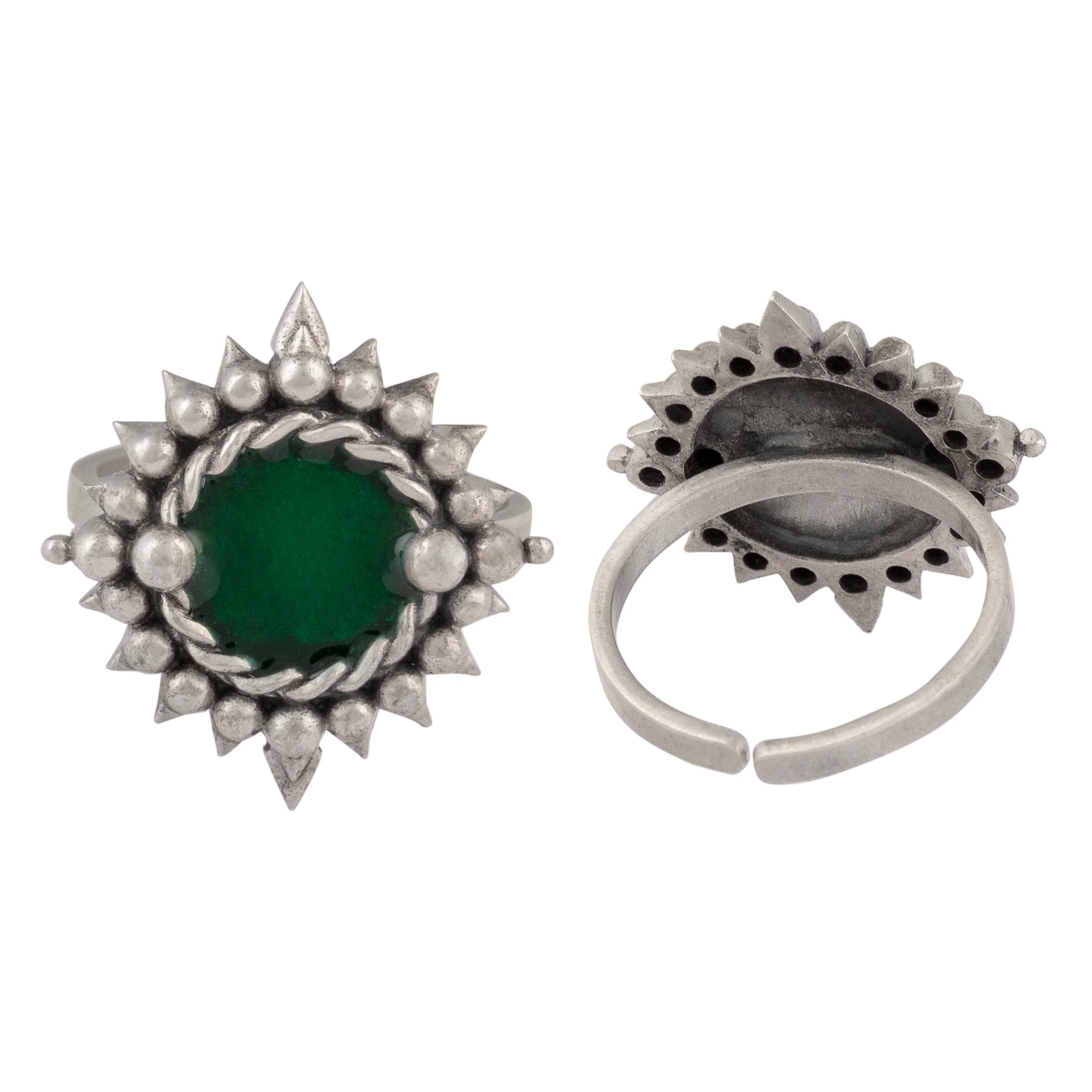 Green Meena Silver Toe Rings by MOHA - Image 8