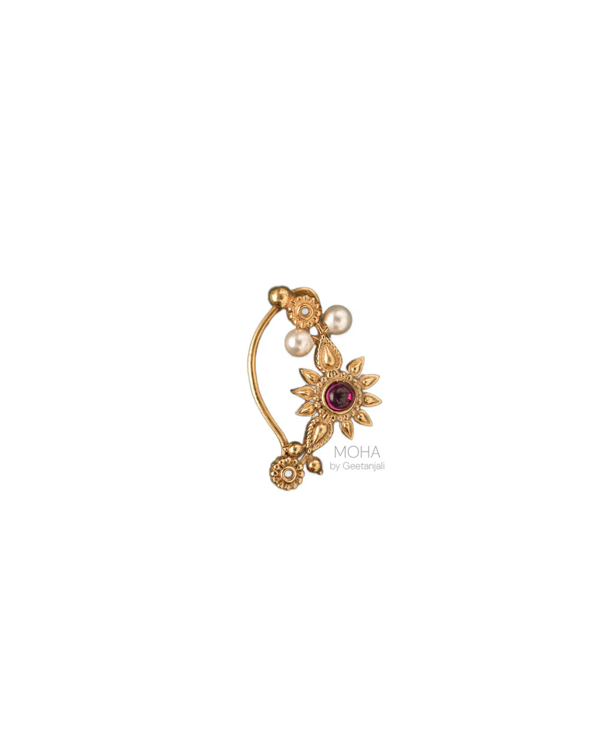 Gul Silver Nath Gold Plated (Clip on, Left) by MOHA
