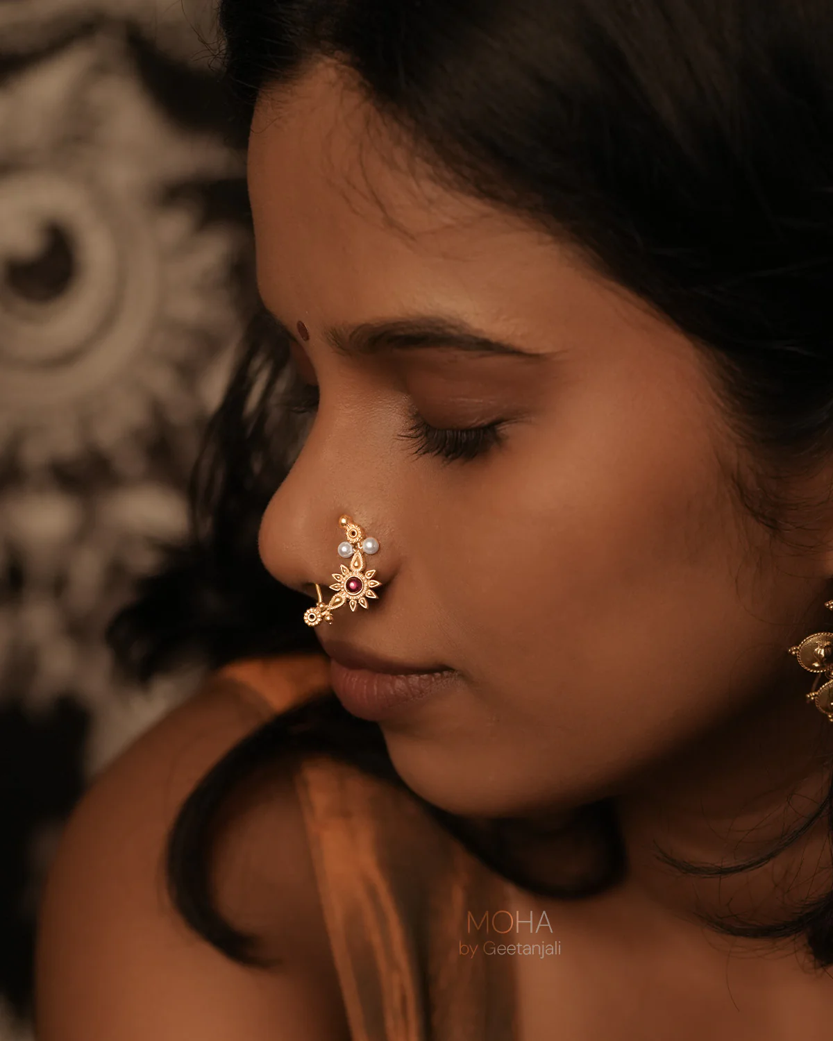 Gul Silver Nath Gold Plated (Clip on, Left) by MOHA - Image 2
