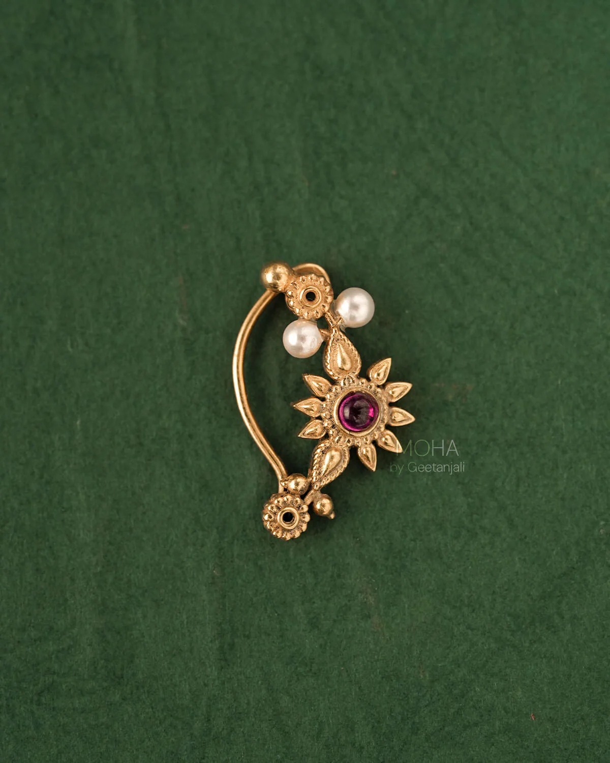 Gul Silver Nath Gold Plated (Clip on, Left) by MOHA - Image 3