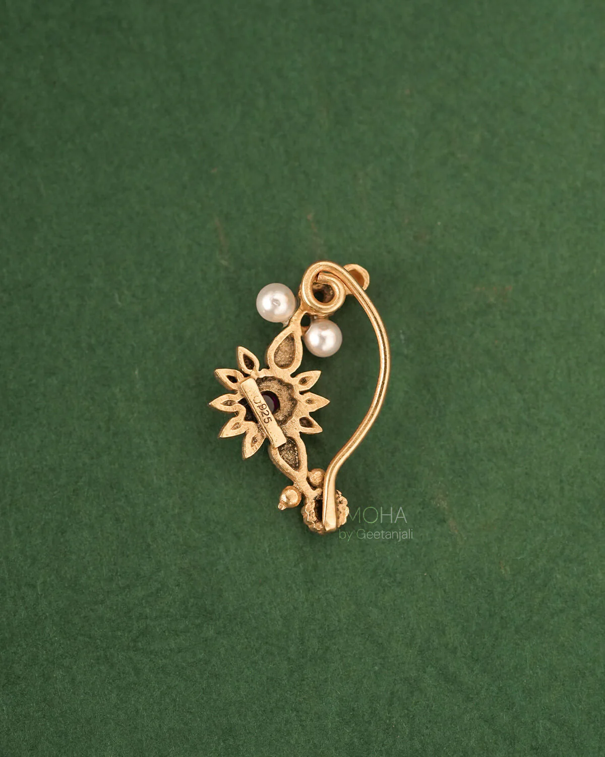 Gul Silver Nath Gold Plated (Clip on, Left) by MOHA - Image 5