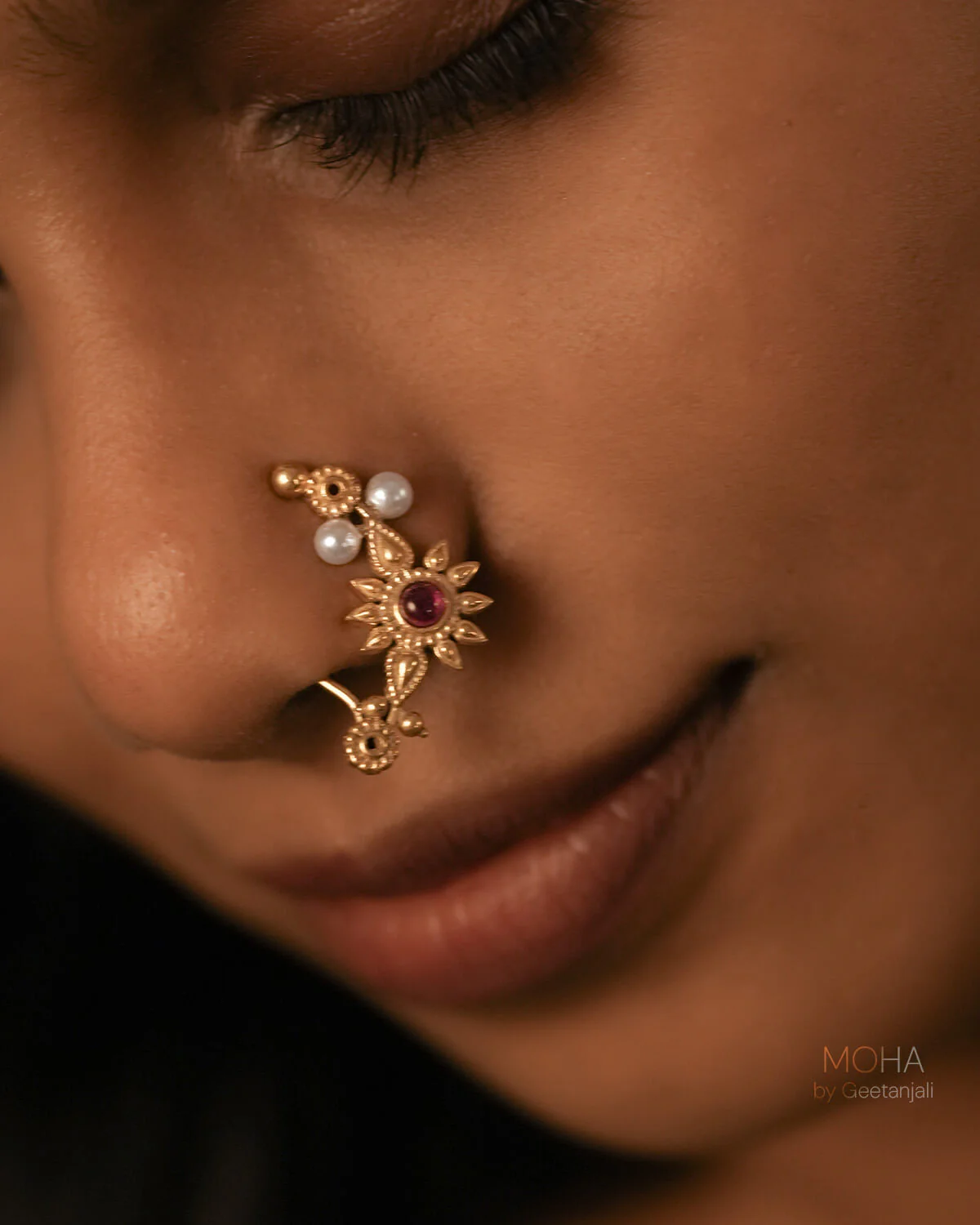 Gul Silver Nath Gold Plated (Clip on, Left) by MOHA - Image 6