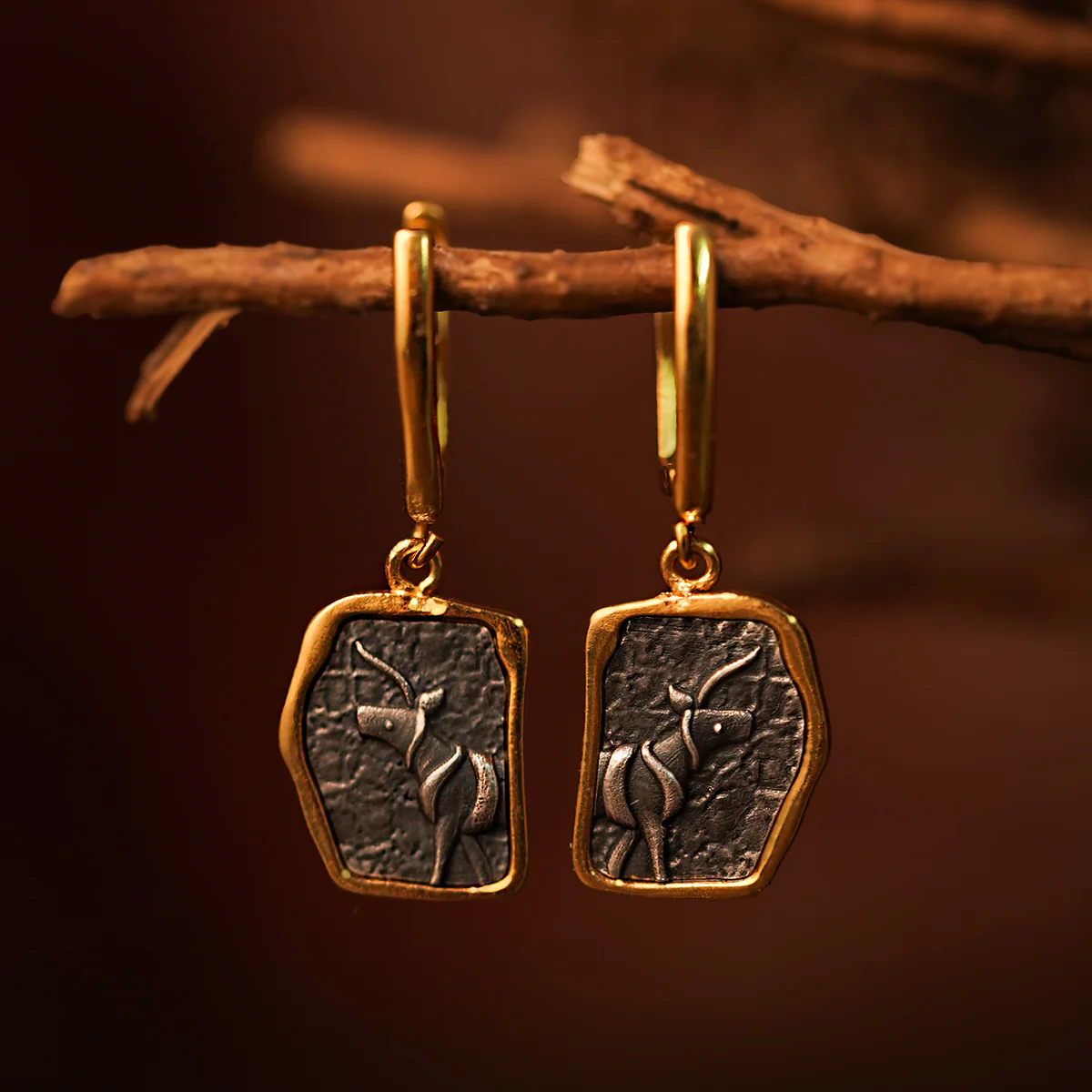 Indus Unicorn Silver Earrings Dual Toned by MOHA - Image 3