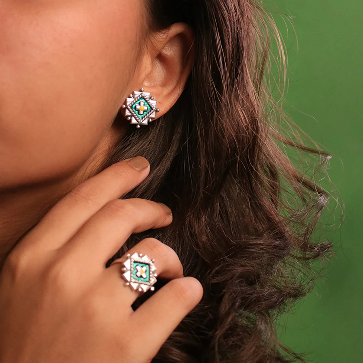 Jhanki Silver Stud Earrings by MOHA - Image 5