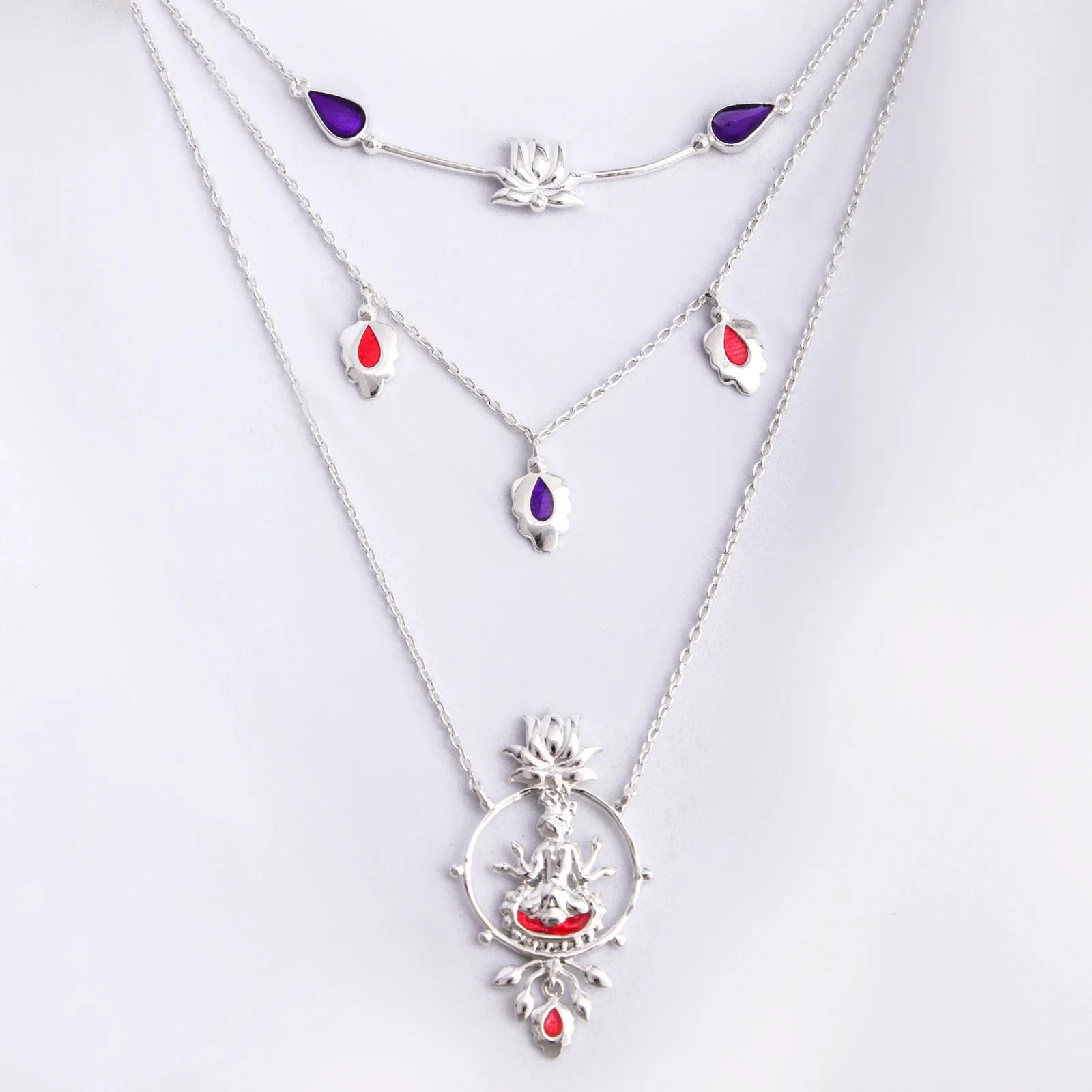 Krishna 3 Layer Silver Necklace By Moha - Image 4