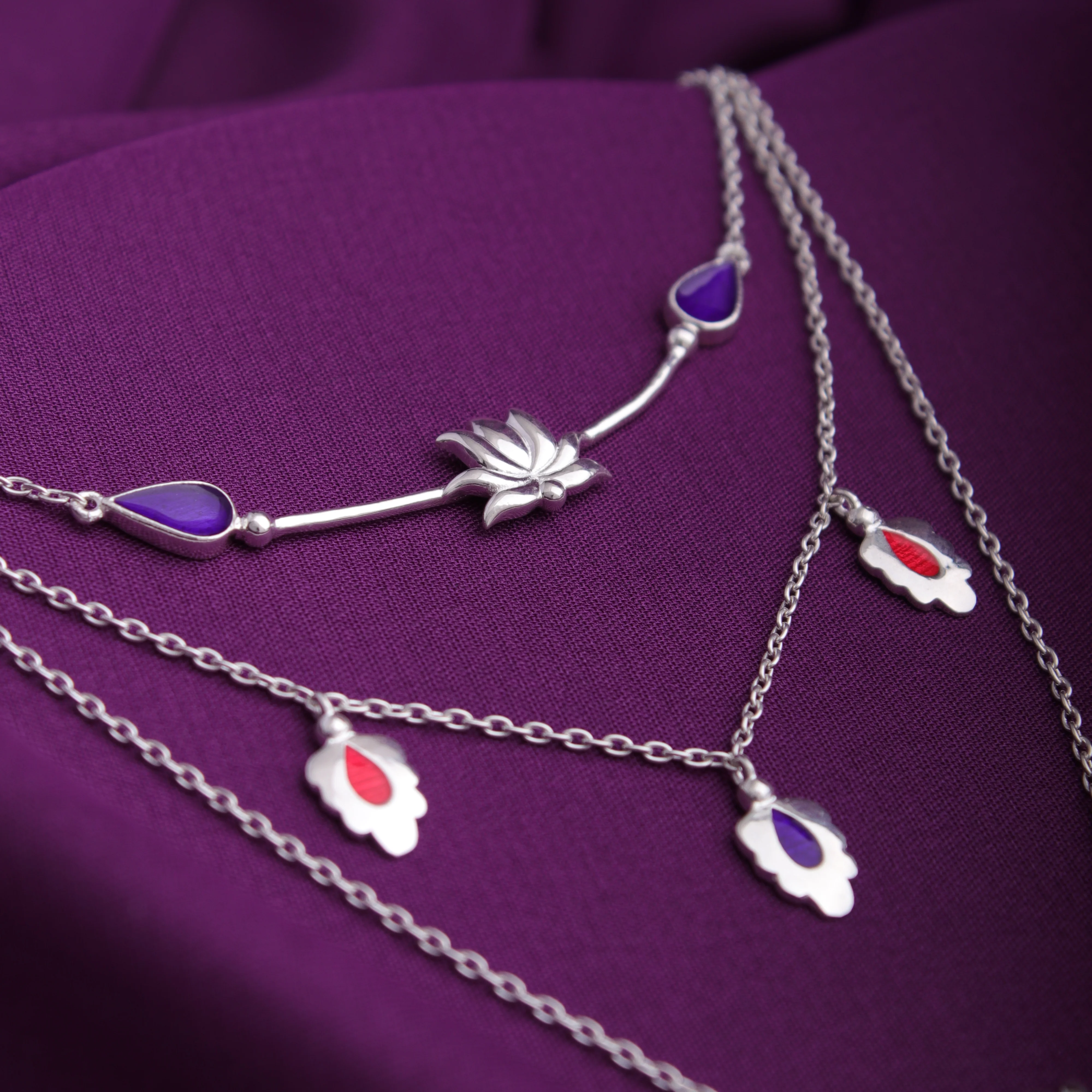 Krishna 3 Layer Silver Necklace By Moha - Image 5