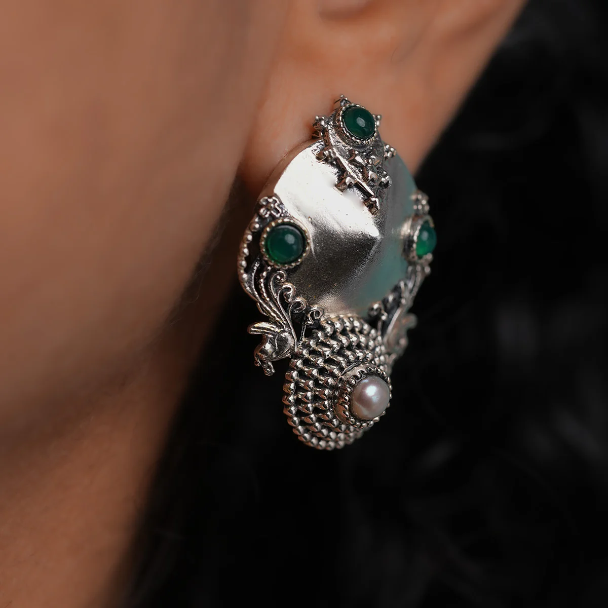 Kunti Silver Stud Earrings by MOHA - Image 3