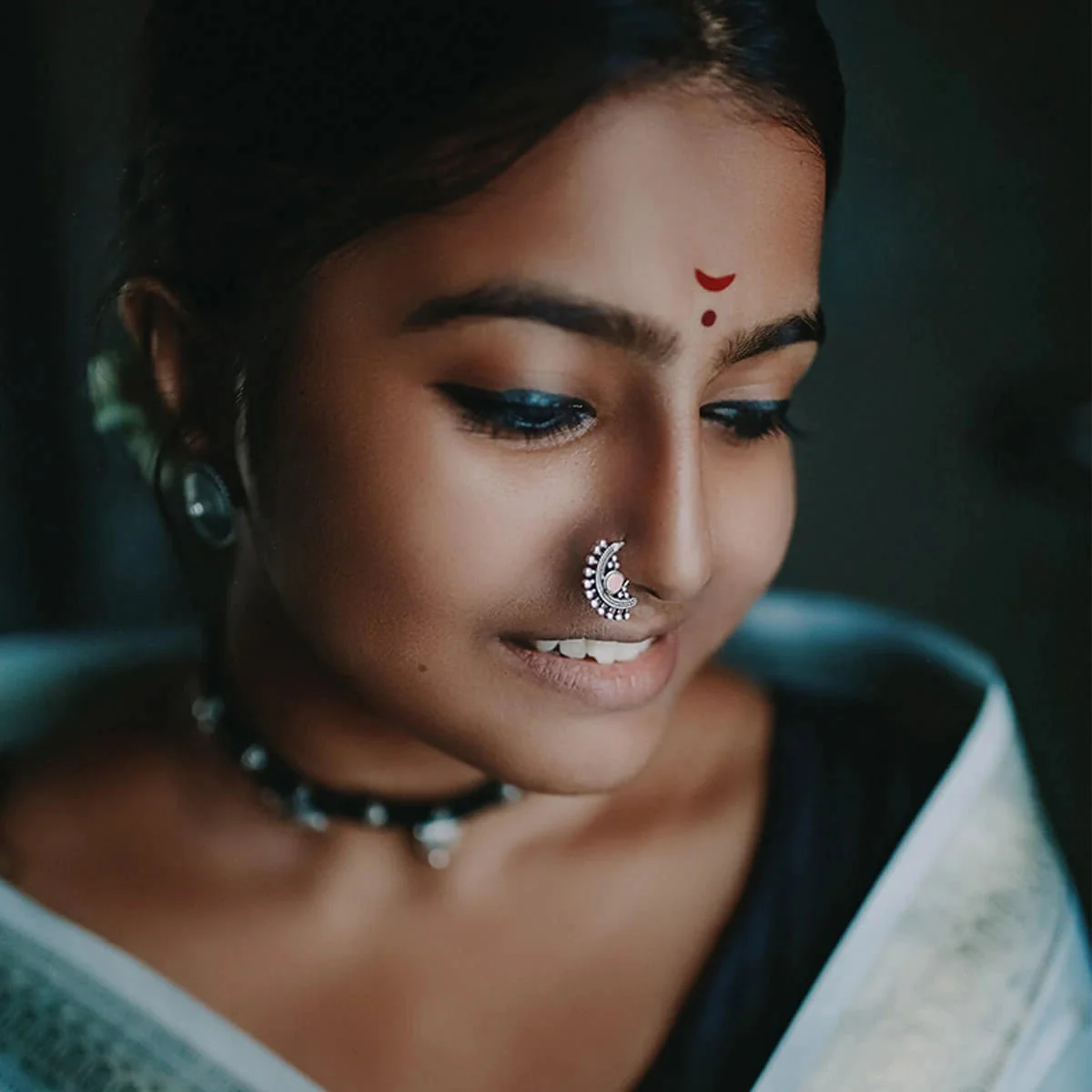 Lakshmi Silver Nath Pink (Clip On, Right) by MOHA - Image 2