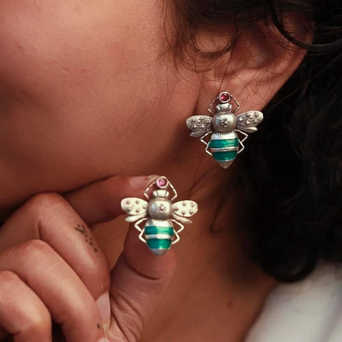 Madhu Silver Stud Earrings By MOHA - Image 4