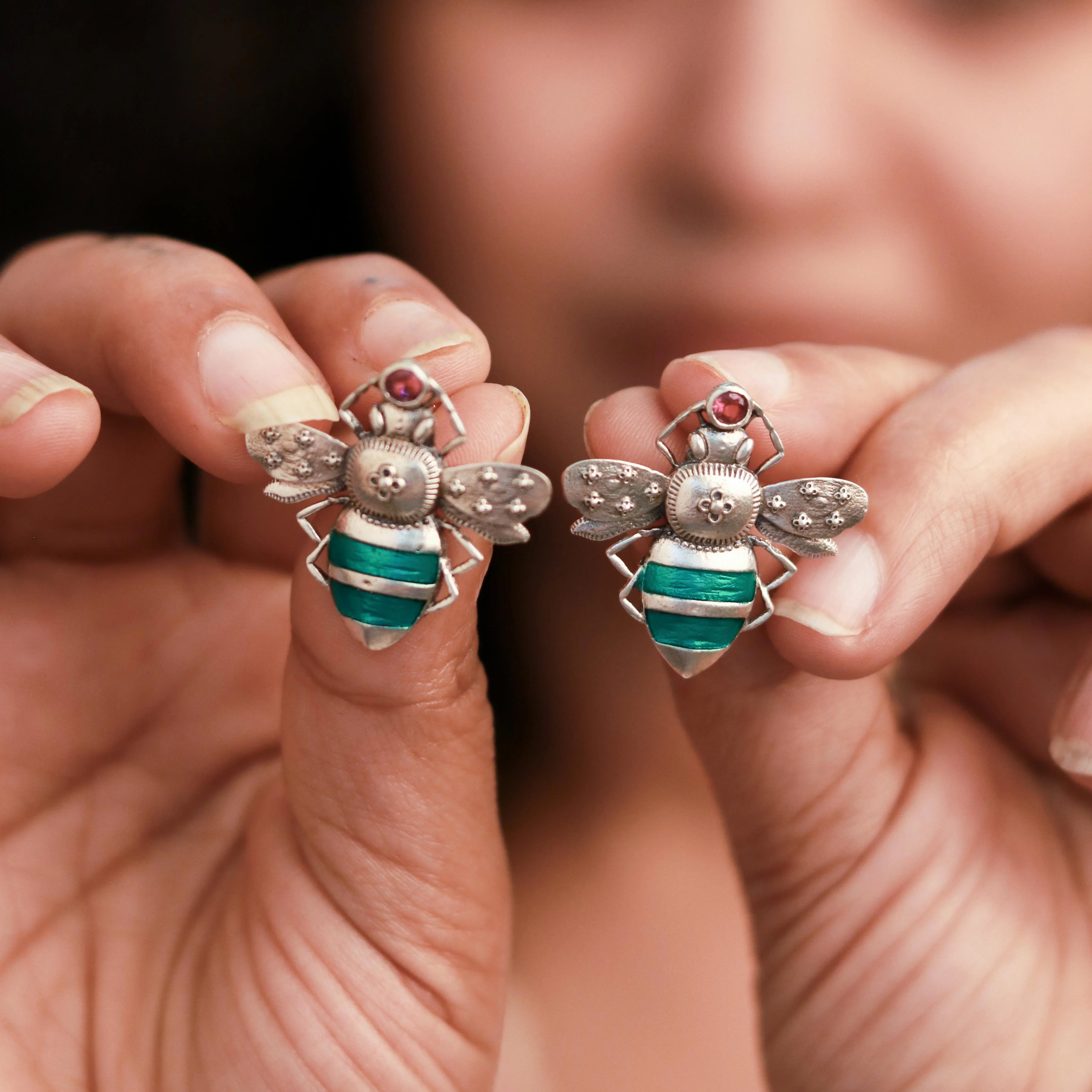 Madhu Silver Stud Earrings By MOHA - Image 6
